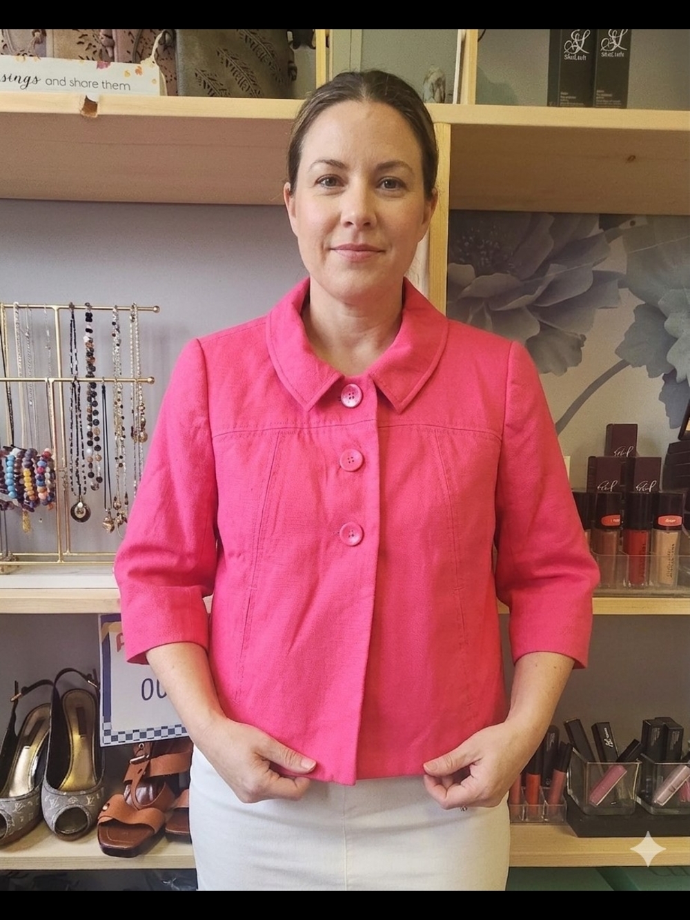 RW&CO. Hot Pink Three-Button Cropped Blazer